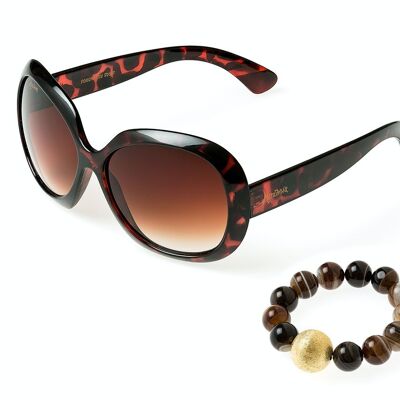 Conjunto de gafas de sol de mujer y pulseras de piedras de ágata natural en color