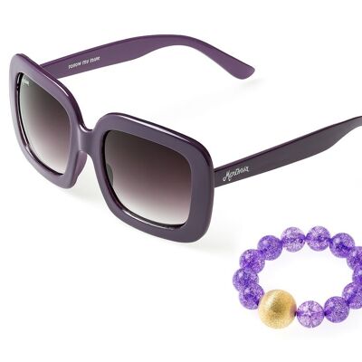 Conjunto de gafas de sol de mujer y pulseras de piedras naturales en color