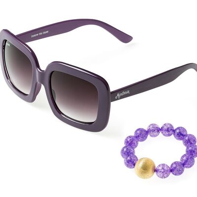 Conjunto de gafas de sol de mujer y pulseras de piedras naturales en color
