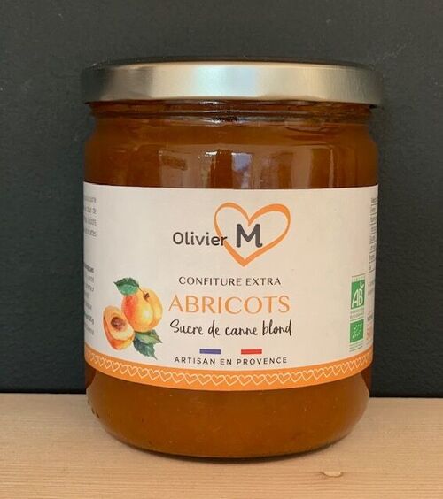 Confiture extra d'abricots bio de la Drôme sucre de canne - 500 gr