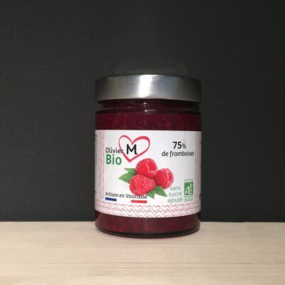 Organic raspberry jam 100% from fruit - 250 gr