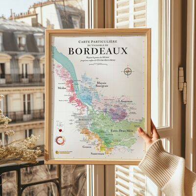 Mapa del vino de Burdeos 30x40CM