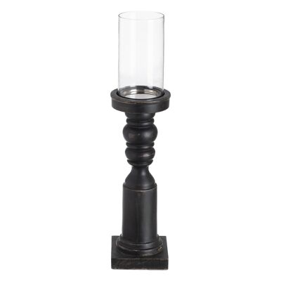 BLACK GLASS-WOOD CANDLE HOLDER AUTUMN CL607947
