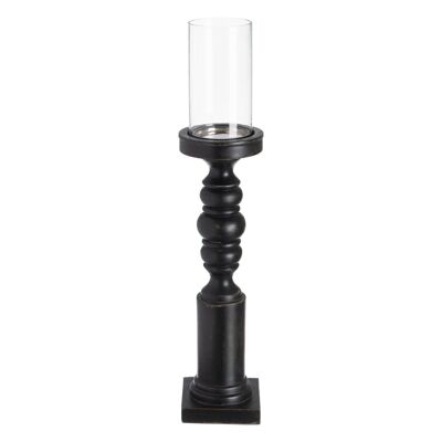 BLACK GLASS-WOOD CANDLE HOLDER AUTUMN CL607948