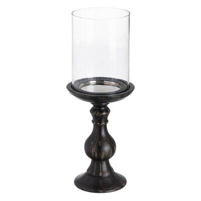 BLACK GLASS-WOOD CANDLE HOLDER AUTUMN CL607969