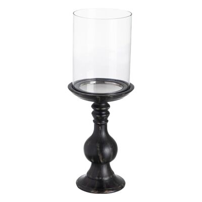 BLACK GLASS-WOOD CANDLE HOLDER AUTUMN CL607970