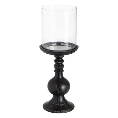 BLACK GLASS-WOOD CANDLE HOLDER AUTUMN CL607971