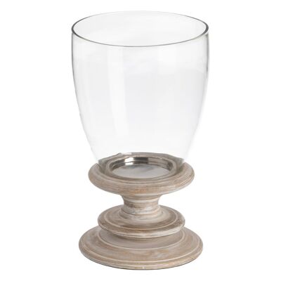 PINK WHITE CANDLE HOLDER GLASS-WOOD AUTUMN CL607972