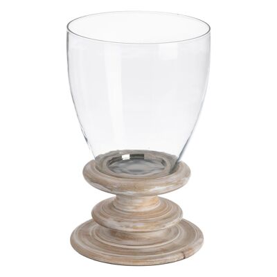 BRUSHED WHITE GLASS-WOOD CANDLE HOLDER AUTUMN CL607973