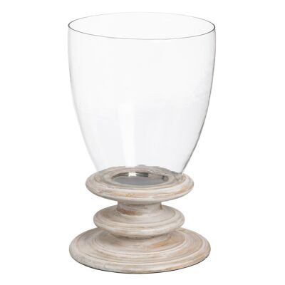 BRUSHED WHITE GLASS-WOOD CANDLE HOLDER AUTUMN CL607974