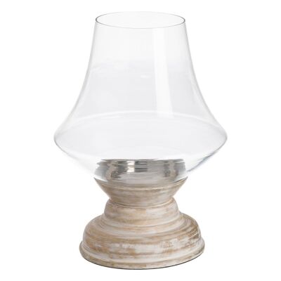 BRUSHED WHITE GLASS-WOOD CANDLE HOLDER AUTUMN CL607975