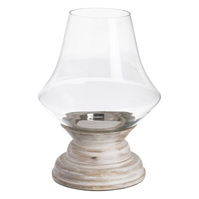 BRUSHED WHITE GLASS-WOOD CANDLE HOLDER AUTUMN CL607976