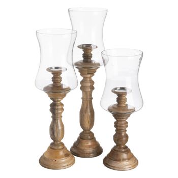 BOUGEOIR EN VERRE-BOIS NATUREL AUTOMNE CL607978 3