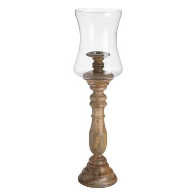 CANDLE HOLDER NATURAL GLASS-WOOD AUTUMN CL607980