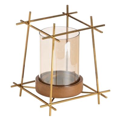 GOLD-BROWN METAL-WOOD CANDLE HOLDER AUTUMN CL607986