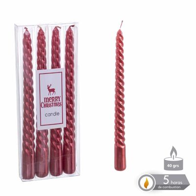 S/4 METALLIC RED SPIRAL CANDLE CHRISTMAS AUTUMN CL131168