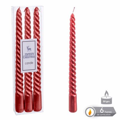 S/3 SPIRAL CANDLE RED METALLIC CHRISTMAS AUTUMN CL131169
