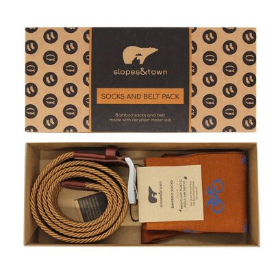 Coffret cadeau ceinture David et chaussettes vélos marron camel