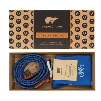 Gift Box belt Jan and Sky Blue bicycles socks