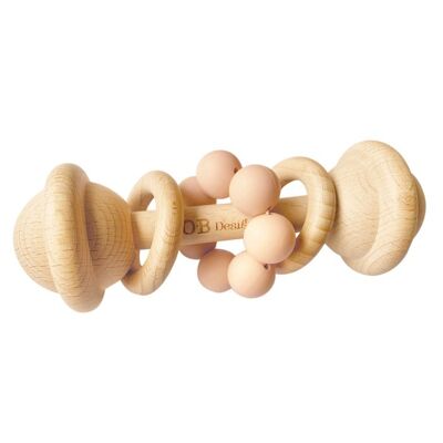 Retro rattle in wood and silicone - Blush