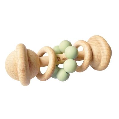 Retro rattle in wood and silicone - Sage