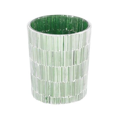 GREEN GLASS CANDLE HOLDER AUTUMN DECORATION CL105672