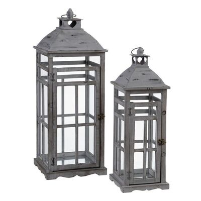 S/2 LANTERN CANDLE HOLDER GRAY AUTUMN DECORATION CL604641