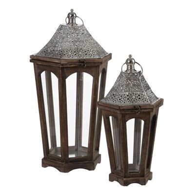 S/2 LANTERN CANDLE HOLDER BROWN-SILVER AUTUMN CL604642
