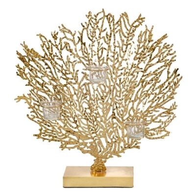 PORTAVELAS CORAL ORO METAL DECORACIÓN OTOÑO CL605326