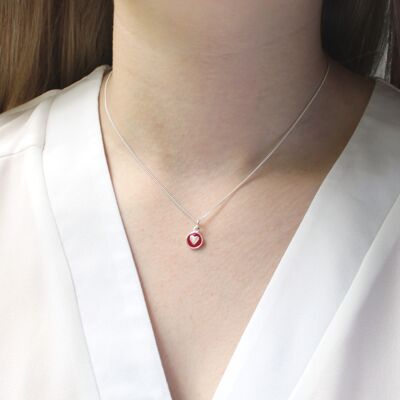 Collier Mini Coeur Émail Rouge Cerise