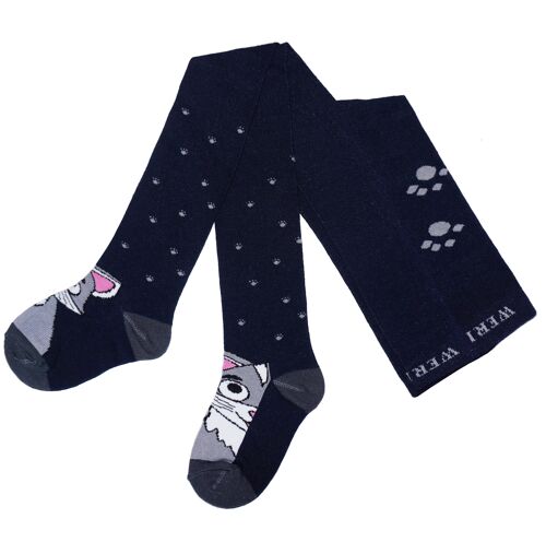 Cotton Tights for Children with Funny Cat >>Navy Blue<< soft cotton