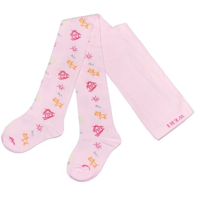 Cotton Tights for Children with Cat House >>Light Rose<<