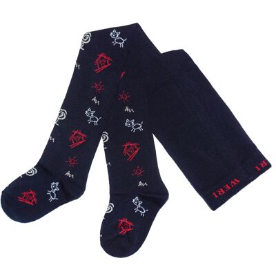 Cotton Tights for Children with Friendly Cat >>Navy Blue<<