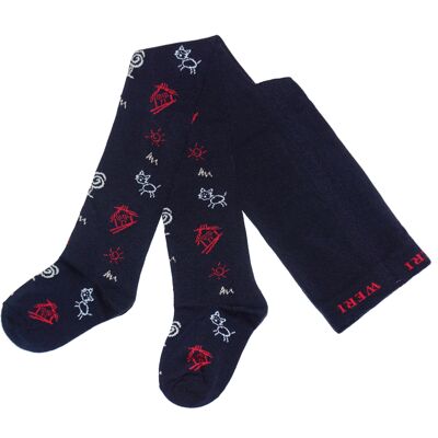 Collant in cotone per bambini con simpatico gatto >>Blu Navy<< morbido cotone