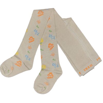 Cotton Tights for Children with Friendly Cat >>Sandy Beige<<