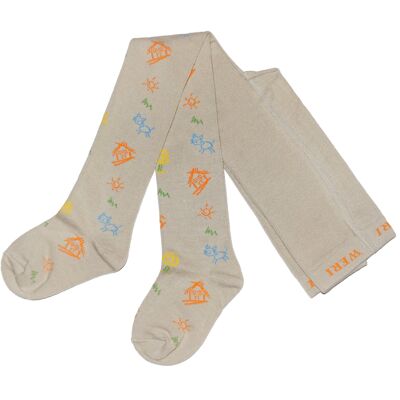 Cotton Tights for Children with Friendly Cat >>Sandy Beige<<