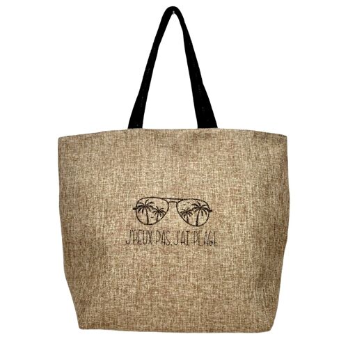 Sac cabas de plage L, "J'peux pas j'ai plage" lunettes jute scintillant