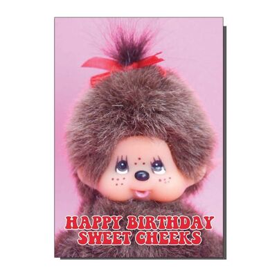 Carte de voeux joyeux anniversaire Sweet Cheeks monchhichi singe