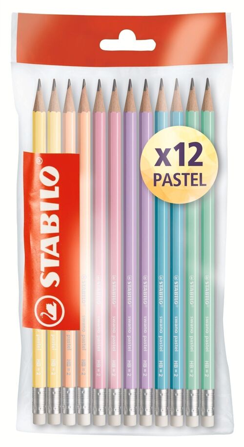 Crayons graphite - Ecopack x 12 STABILO swano bout gomme HB - coloris fluo