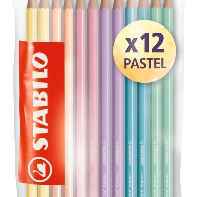 Crayons graphite - Ecopack x 12 STABILO swano bout gomme HB - coloris fluo