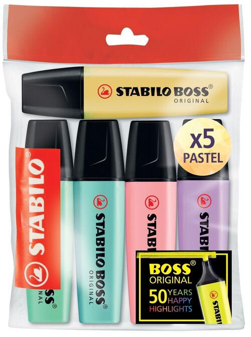 Surligneurs - Ecopack x 5 STABILO BOSS ORIGINAL Pastel