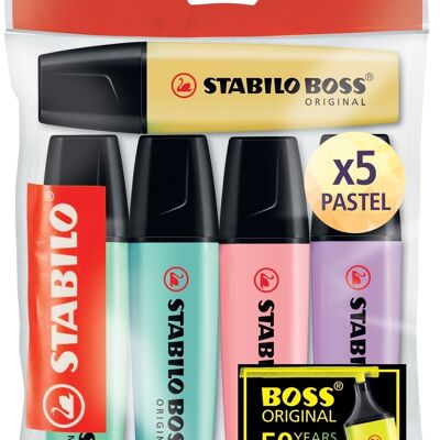 Textmarker – Ecopack x 5 STABILO BOSS ORIGINAL Pastell