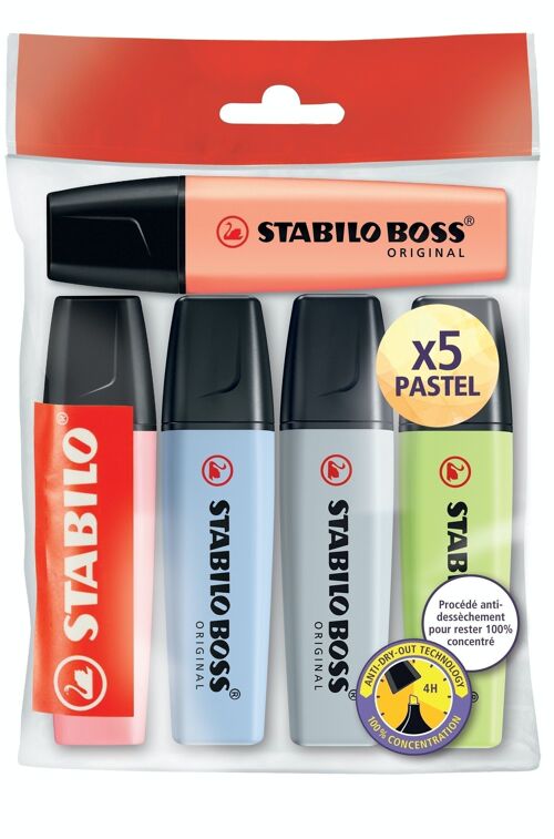 Surligneurs - Ecopack x 5 STABILO BOSS ORIGINAL Pastel Série 2 "x5 PASTEL"