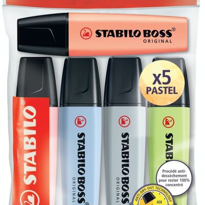 Surligneurs - Ecopack x 5 STABILO BOSS ORIGINAL Pastel Série 2 "x5 PASTEL"
