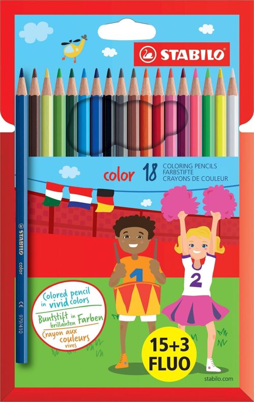 Crayons de couleur - Etui carton x 18 STABILO color "15+3 FLUO"