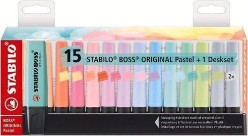 Surligneurs - Set de bureau x 15 STABILO BOSS ORIGINAL Pastel