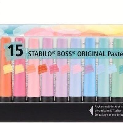 Textmarker – Büroset x 15 STABILO BOSS ORIGINAL Pastell