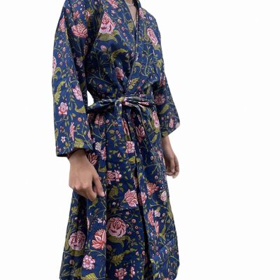 Marineblauer Kalam-Kimono aus Baumwolle