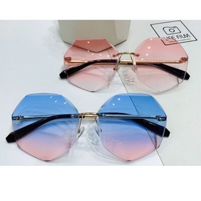 Randlose, polygonale Damensonnenbrille aus Metall