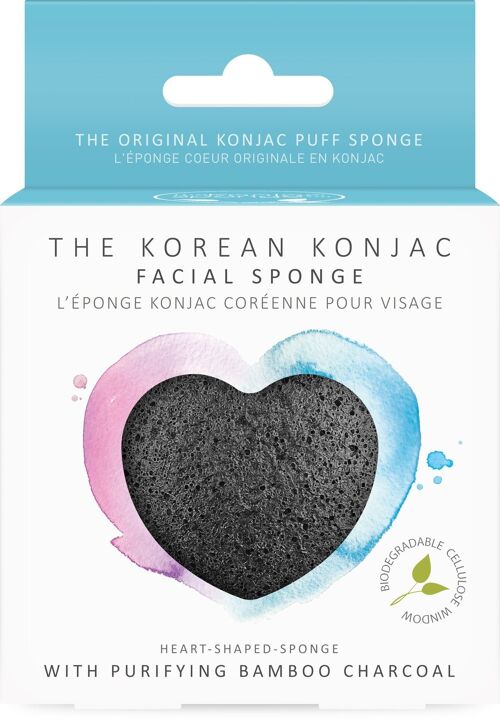Konjac Heart Sponge With Bamboo Charcoal For Acne Prone Skin